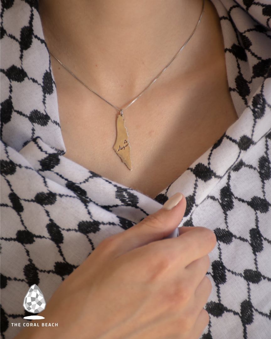 Palestine map with custom name inside necklace