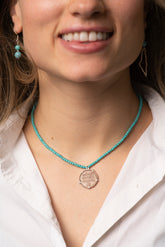 Palestinian coin 1 mil crown frame necklace with turquoise stones