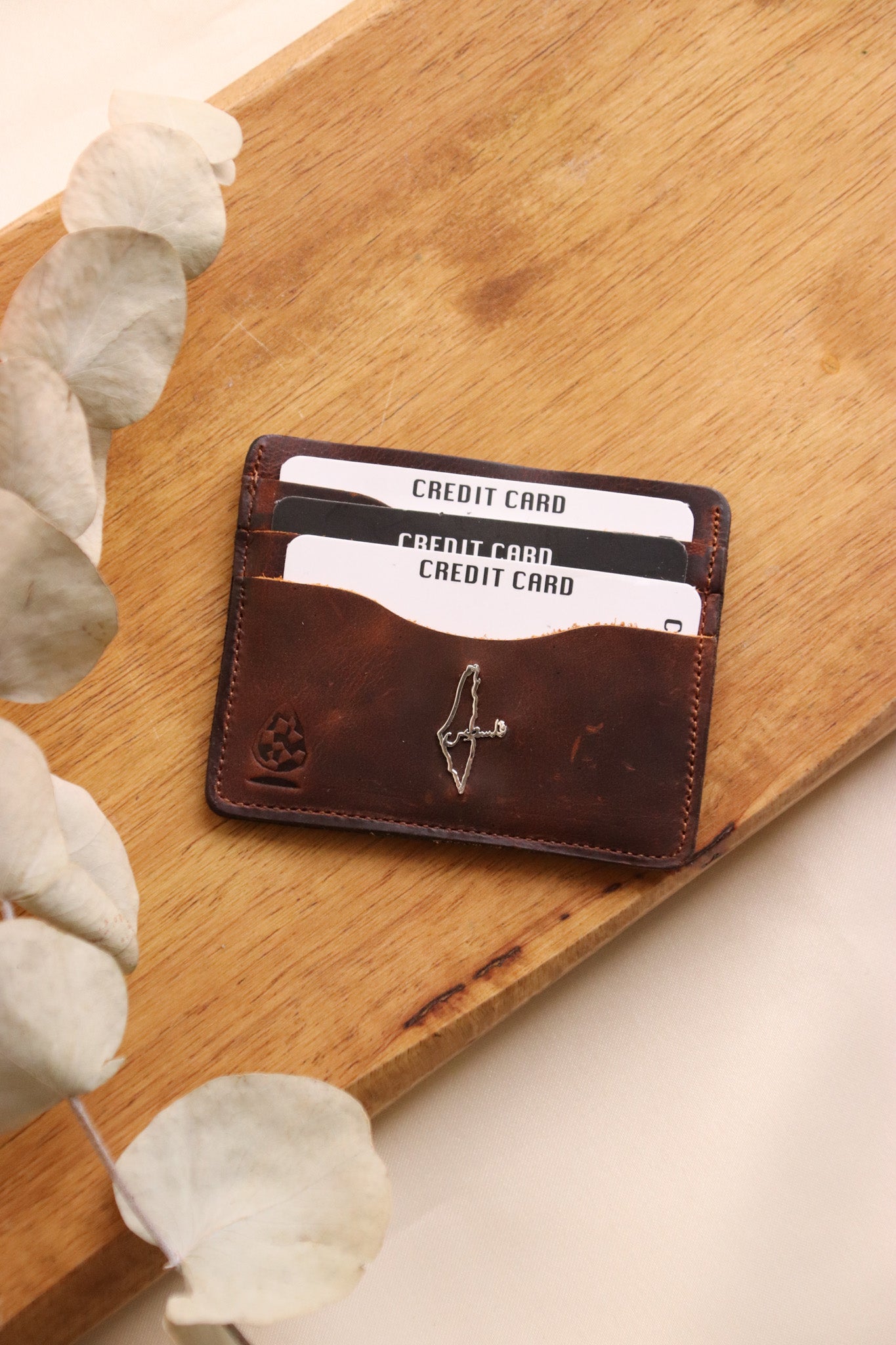 Palestinian map with horizontal Palestine Arabic word leather wallet