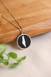 Black plate with Palestine map inside necklace