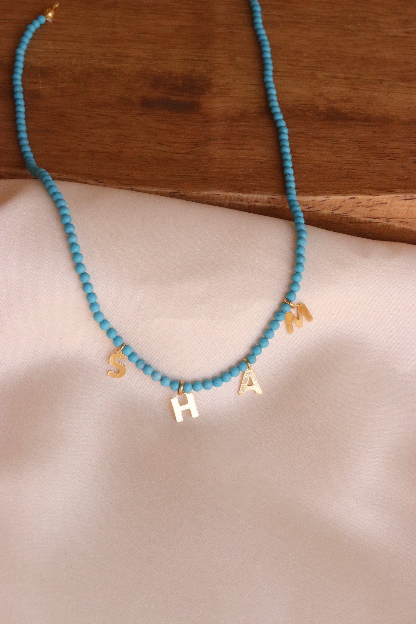Custom English name letters necklace with turquoise stones