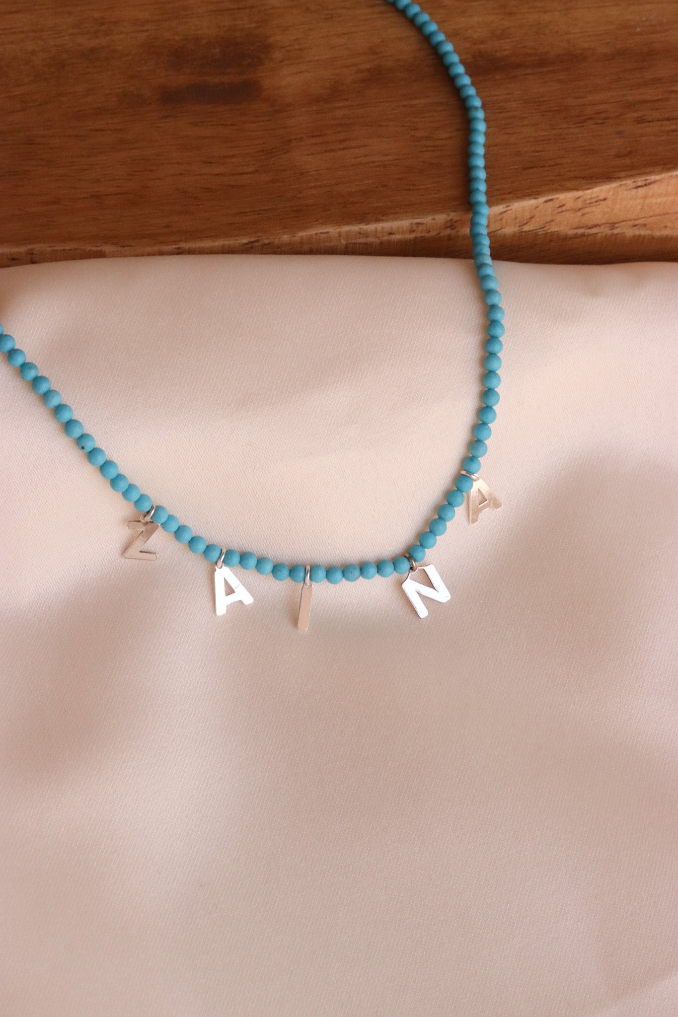 Custom English name letters necklace with turquoise stones