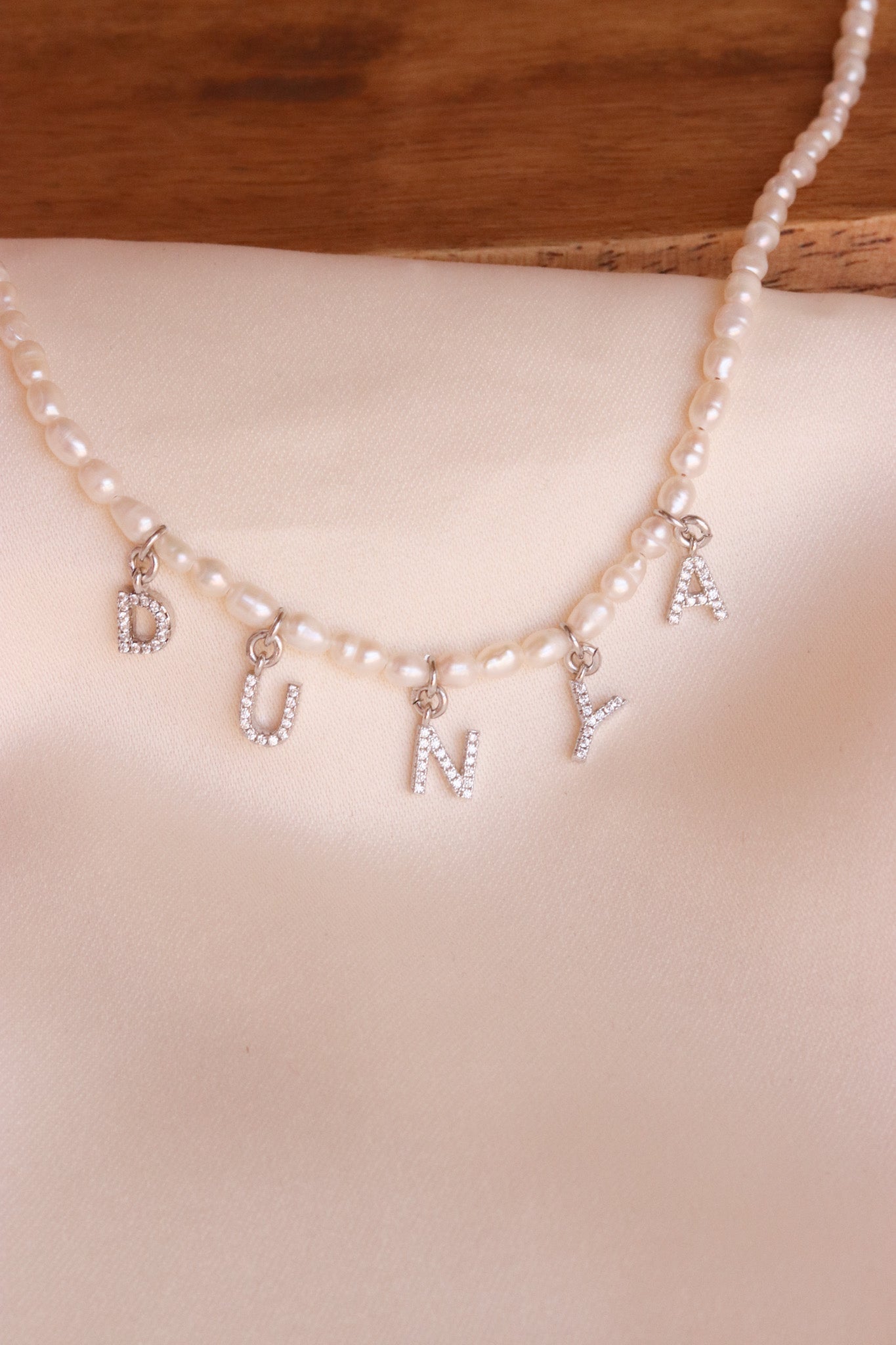Custom English Cubic Zirconia Name Letters Necklace with pearl