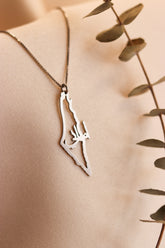 Palestine frame map with horizontal custom Arabic name necklace اسمك فلسطيني
