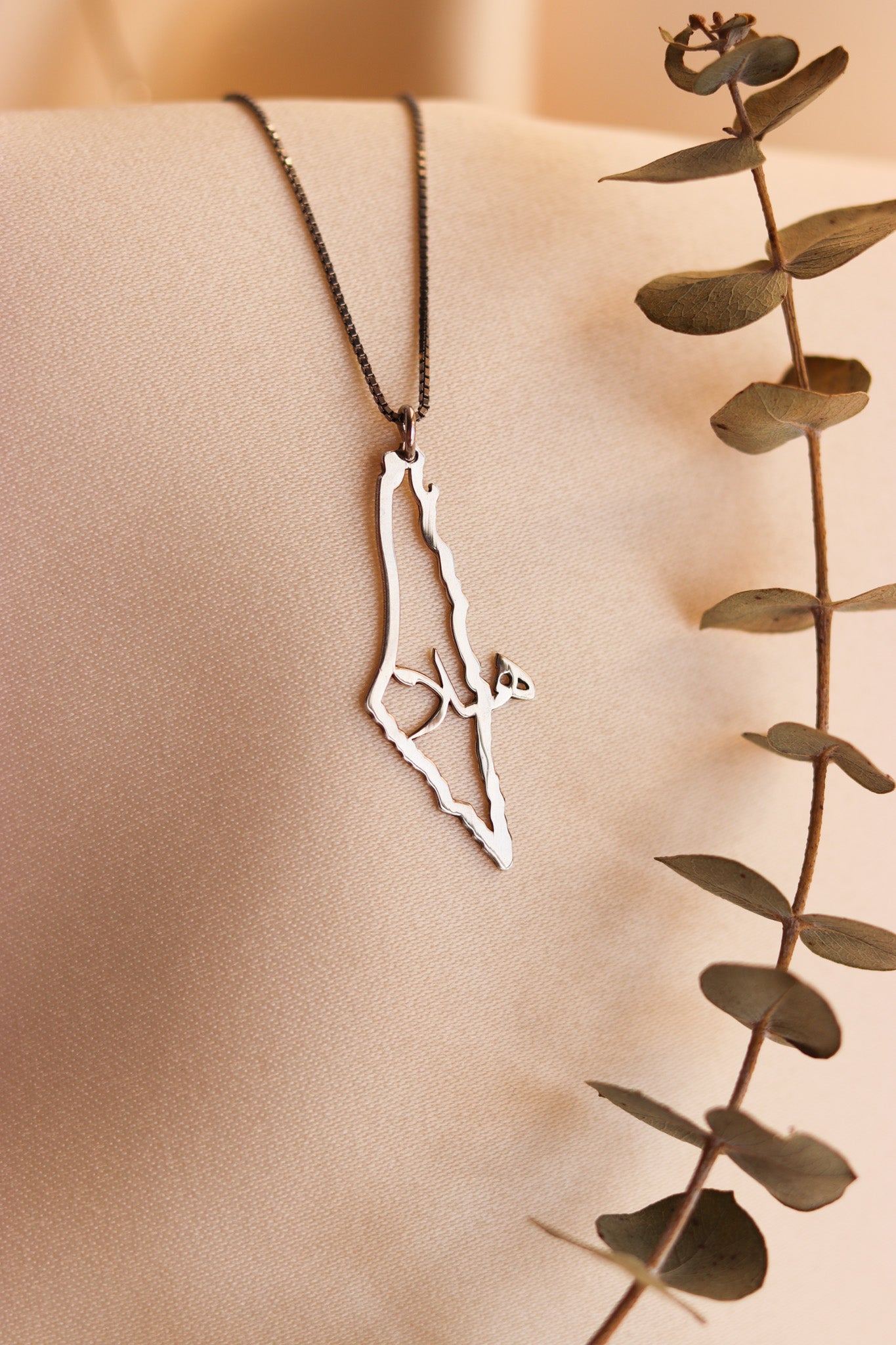 Palestine frame map with horizontal custom Arabic name necklace اسمك فلسطيني