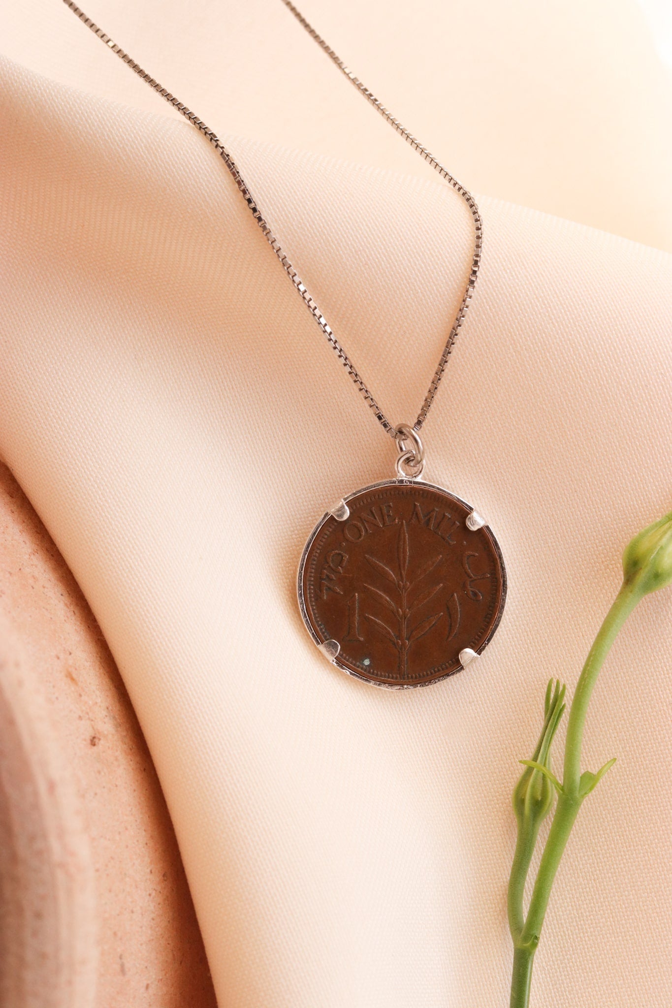 Palestinian coin 1 mil simple frame necklace