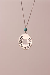 Car mirror chain with "قل اعوذ برب الفلق" engraved on a plate with turquoise stone