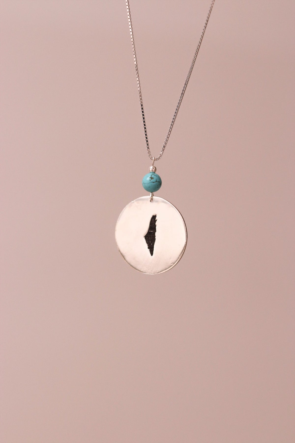 Car mirror chain with Palestine map engraved on a plate with turquoise stone