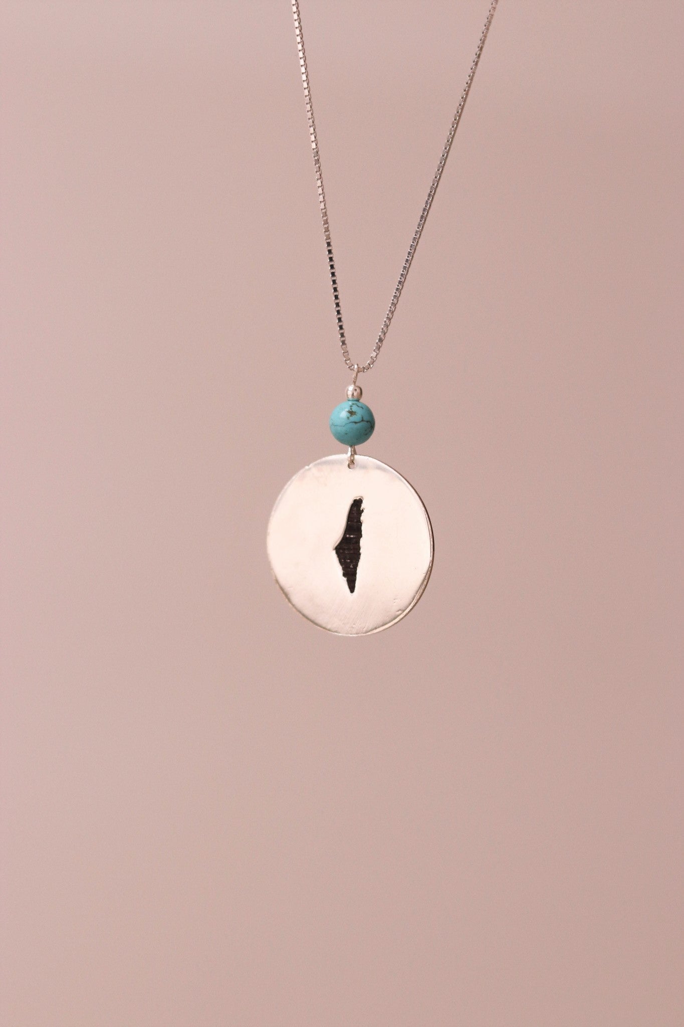 Car mirror chain with Palestine map engraved on a plate with turquoise stone