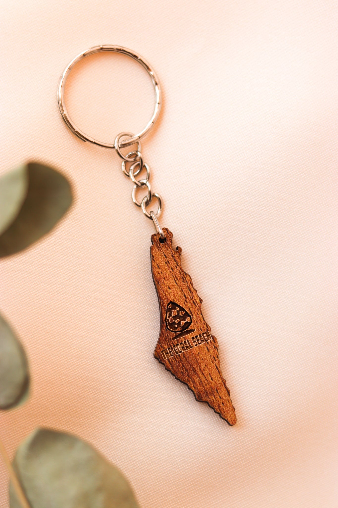 Olive wood Palestinian map keychain
