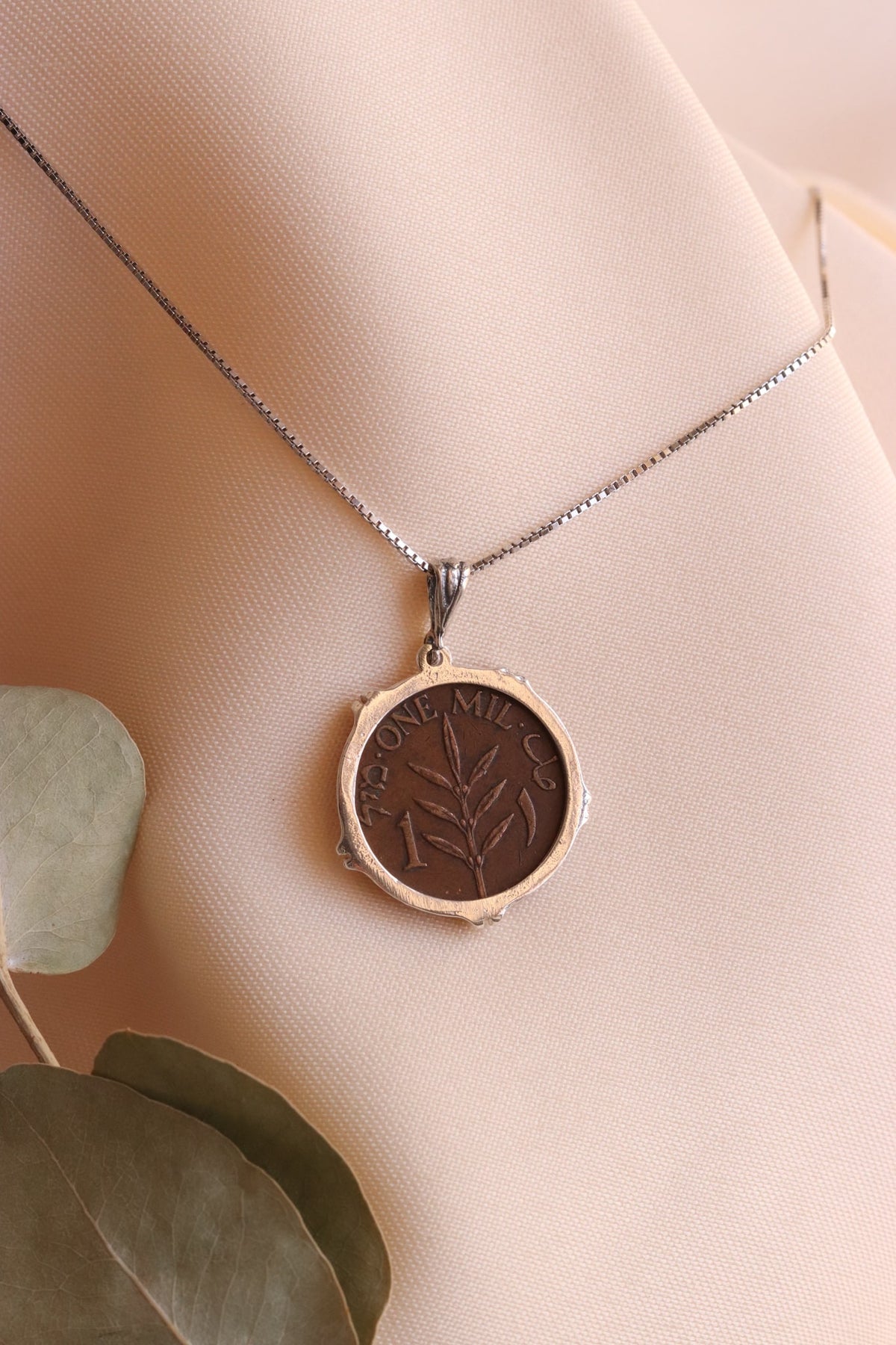 Palestinian coin 1 mil crown frame necklace