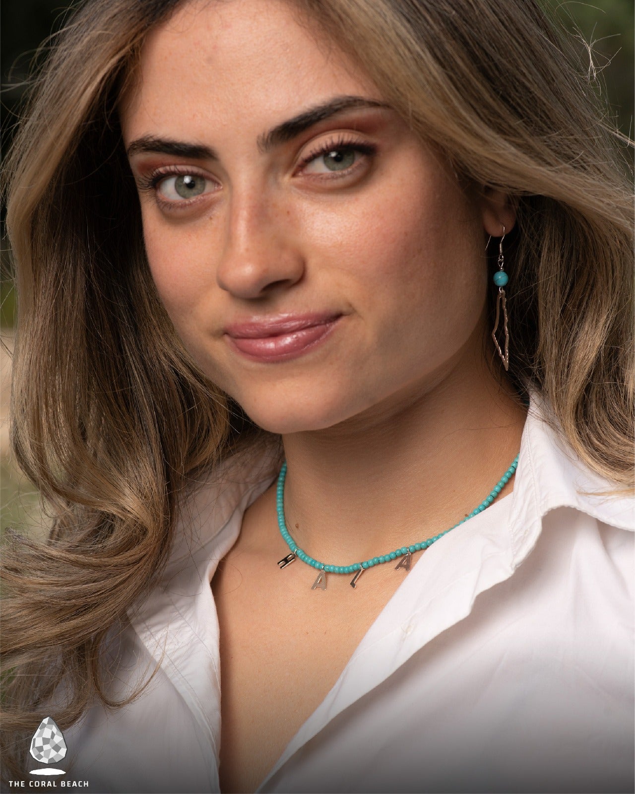 Custom English name letters necklace with turquoise stones