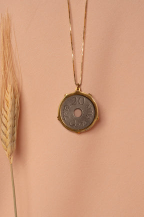 Palestinian coin 20 mil crown frame necklace