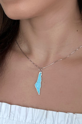 Opal Palestine map with frame necklace