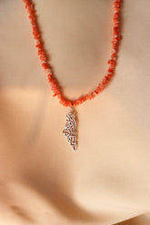 Palestine map with Palestinian famous poem written inside choker necklace with coral stones