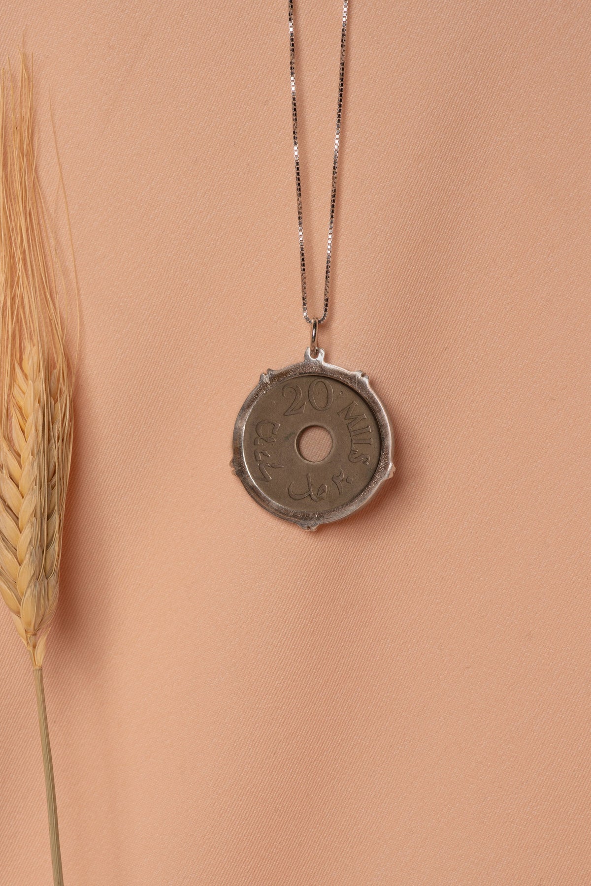 Palestinian coin 20 mil crown frame necklace