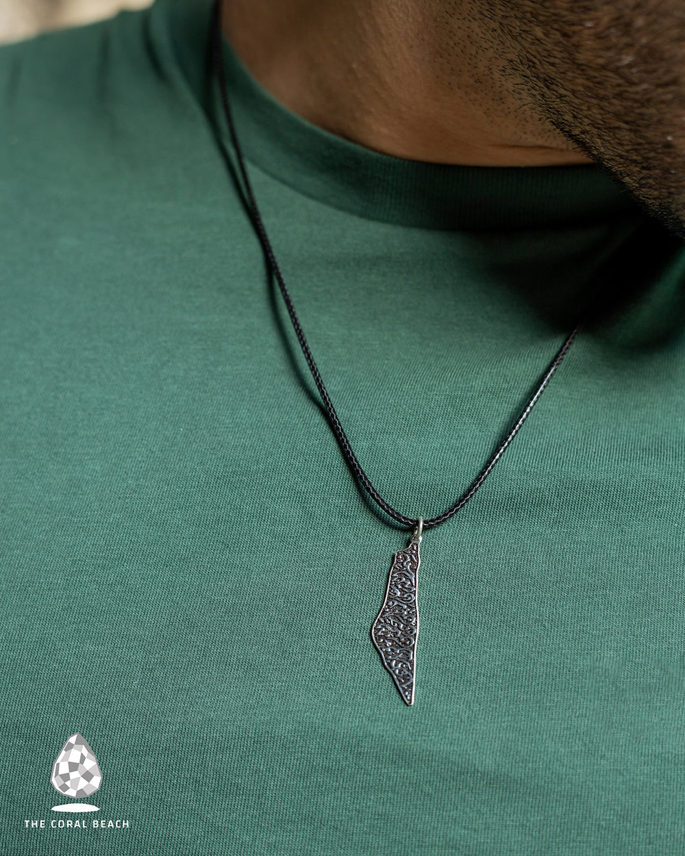 Palestine map with a prayer written inside leather necklace