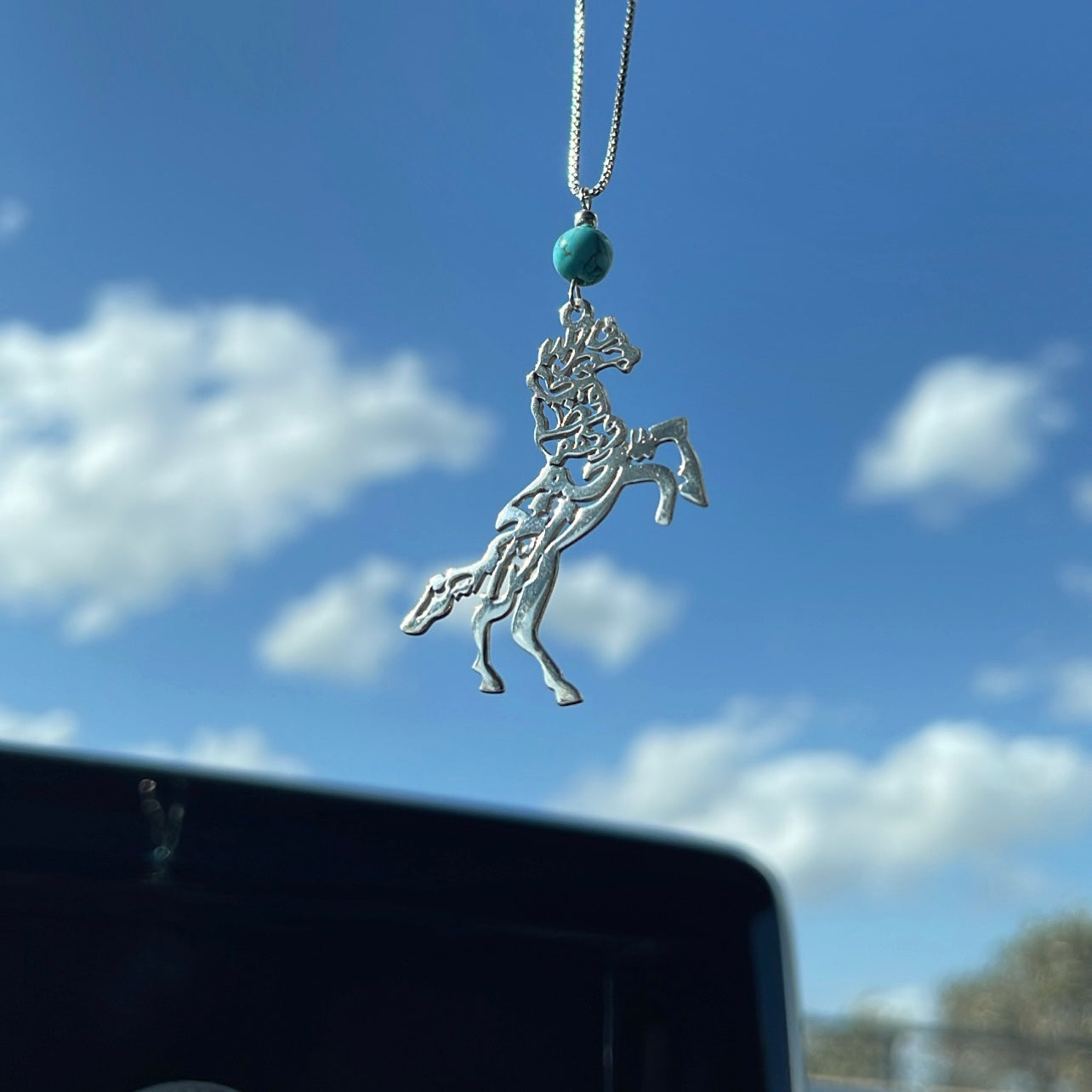 Horse car mirror / Necklace with a verse from سورة يوسف with turquoi
