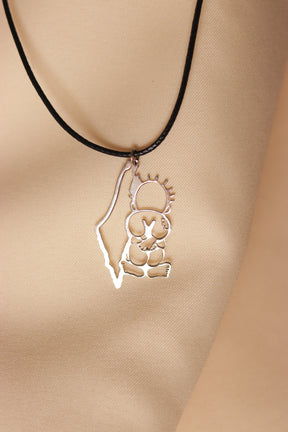 Palestine map with Handala frame leather necklace