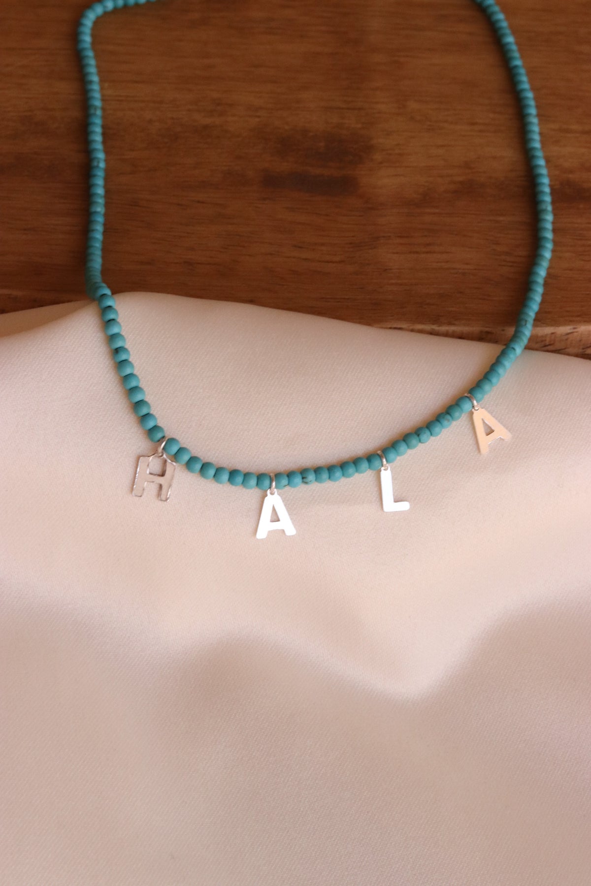 Custom English name letters necklace with turquoise stones