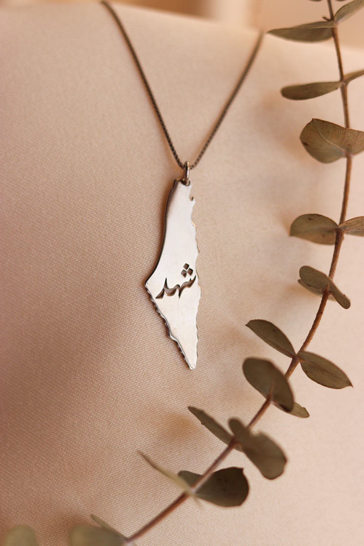 Palestine map with custom name inside necklace
