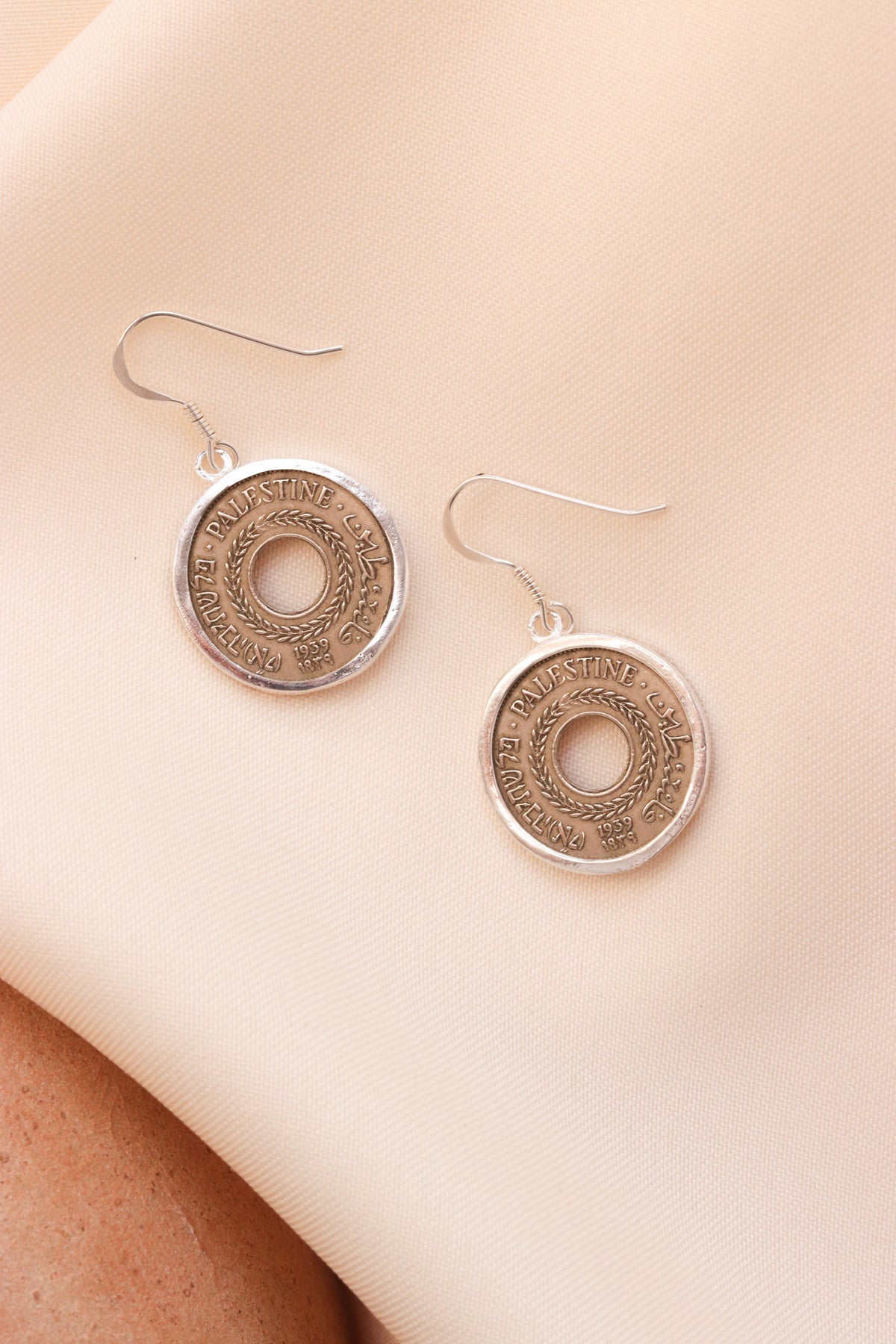 Palestinian coin 5 mil silver earrings