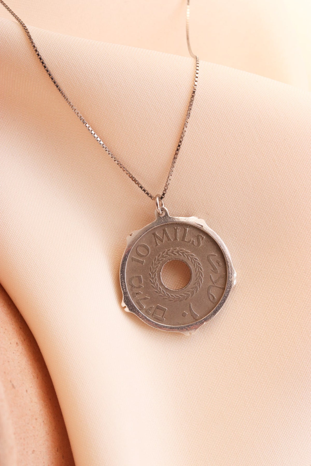 Palestinian coin 10 mil crown frame necklace