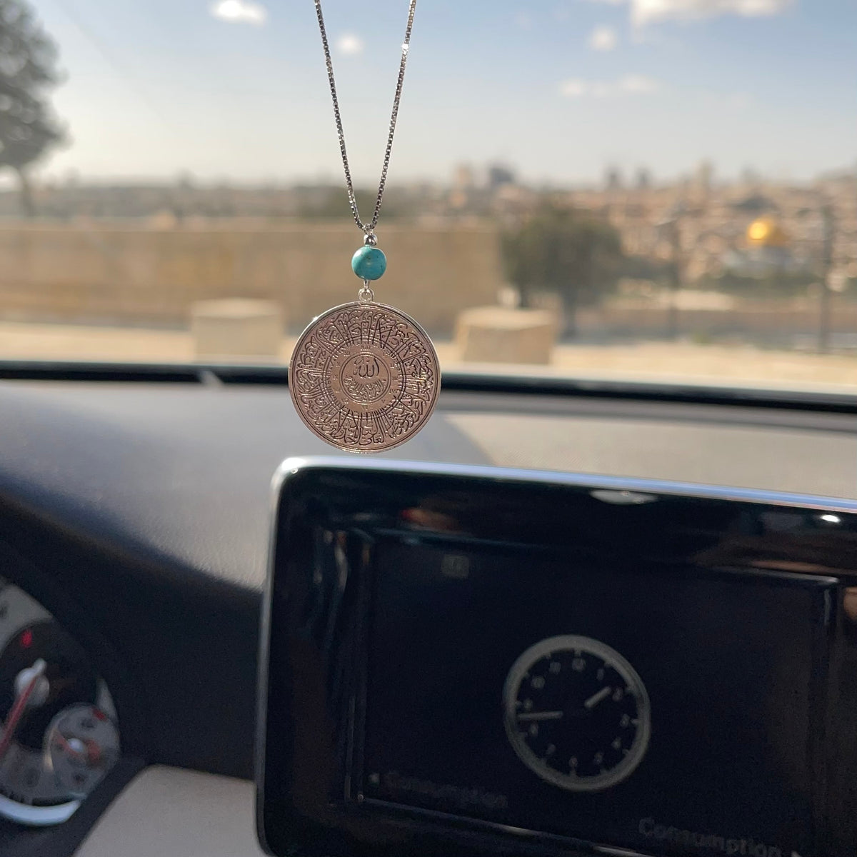 "Al-kursi " verse car mirror / Necklace with turquoise stone